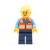 LEGO trn245 - Train Worker (Female, Orange Safety Vest with Badge, Dark Blue Legs)